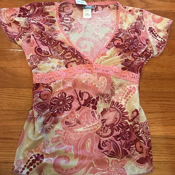 ❌SOLD❌NWT Pink Lace Trim Short Sleeve Top - Picture 9 of 14